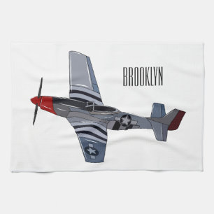 Fighter-bomber cartoon illustration tea towel