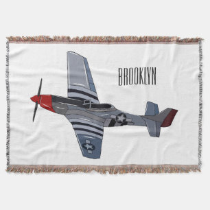 Fighter-bomber cartoon illustration throw blanket