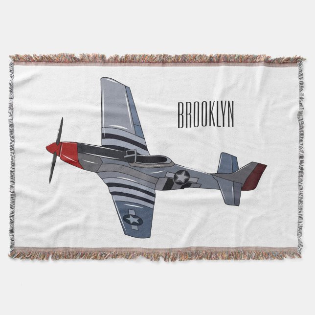Fighter-bomber cartoon illustration throw blanket (Front)