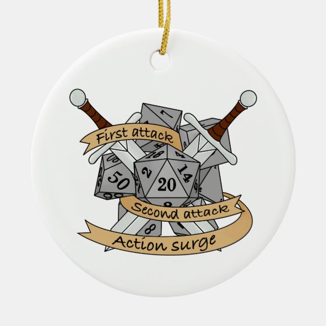 Fighter Dice Design Ceramic Tree Decoration (Front)