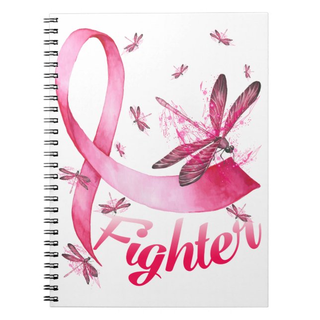 Fighter Dragonfly Pink Ribbon Breast Cancer Notebook (Front)