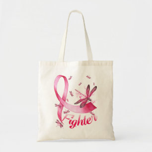 Fighter Dragonfly Pink Ribbon Breast Cancer Tote Bag