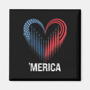 Fighter Jet Aeroplane American Flag Heart 4th Of J Magnet