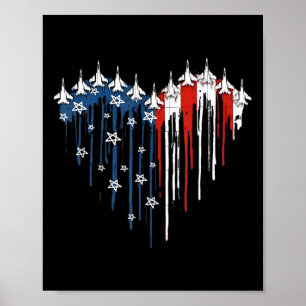 Fighter Jet Aeroplane American Flag Heart 4th Of J Poster