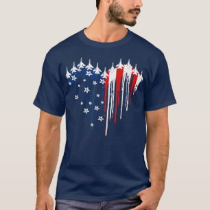 Fighter Jet Aeroplane American Flag Heart 4Th Of J T-Shirt