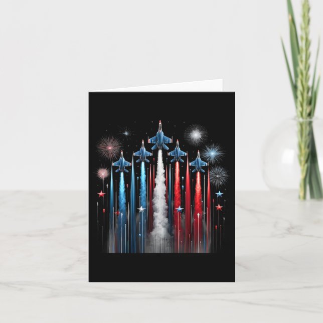 Fighter Jet Aeroplane American Flag Patriotic 4th  Card (Front)