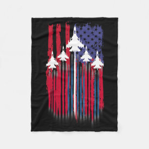 Fighter Jet Aeroplane American Flag Patriotic 4th Fleece Blanket