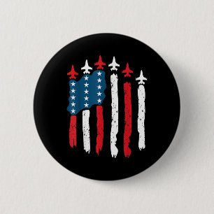 Fighter Jet Aeroplane Usa Flag 4th Of July Patriot 6 Cm Round Badge