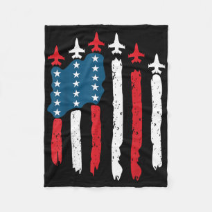 Fighter Jet Aeroplane Usa Flag 4th Of July Patriot Fleece Blanket