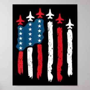 Fighter Jet Aeroplane Usa Flag 4th Of July Patriot Poster