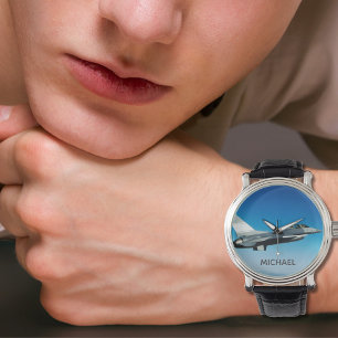 Fighter Jet Airplane Photo Cool Custom Pilot Name Watch