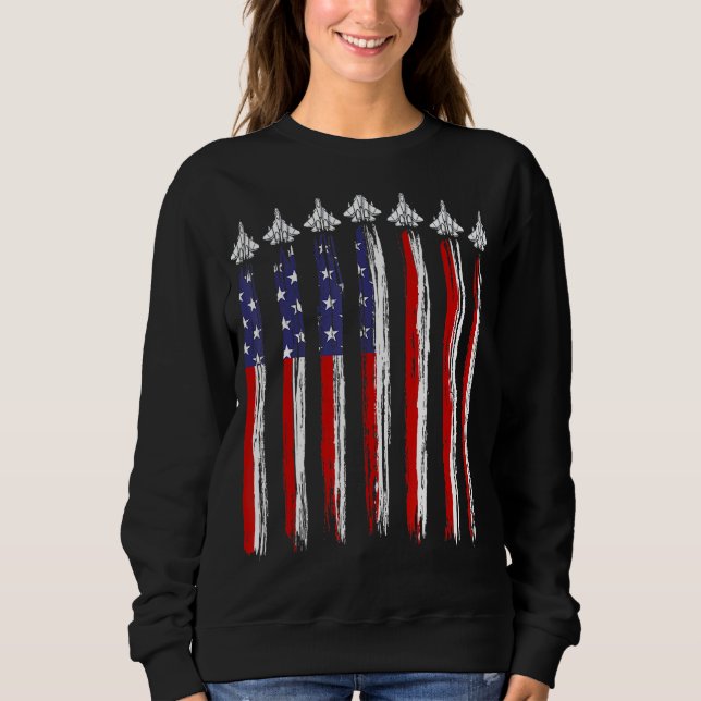 Fighter Jet Airplane USA Flag 4th Of July Patrioti Sweatshirt (Front)