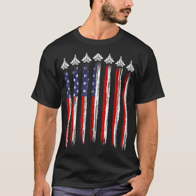 Fighter Jet Airplane USA Flag 4th Of July Patrioti T-Shirt (Front)