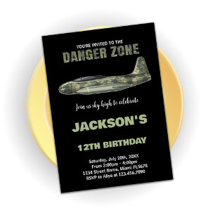 Fighter Jet Birthday Invitations Dark Green Black