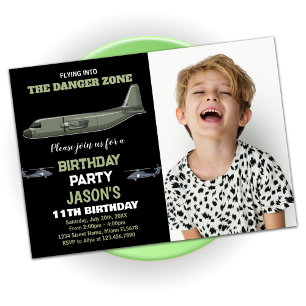 Fighter Jet Birthday Invitations Green Black photo