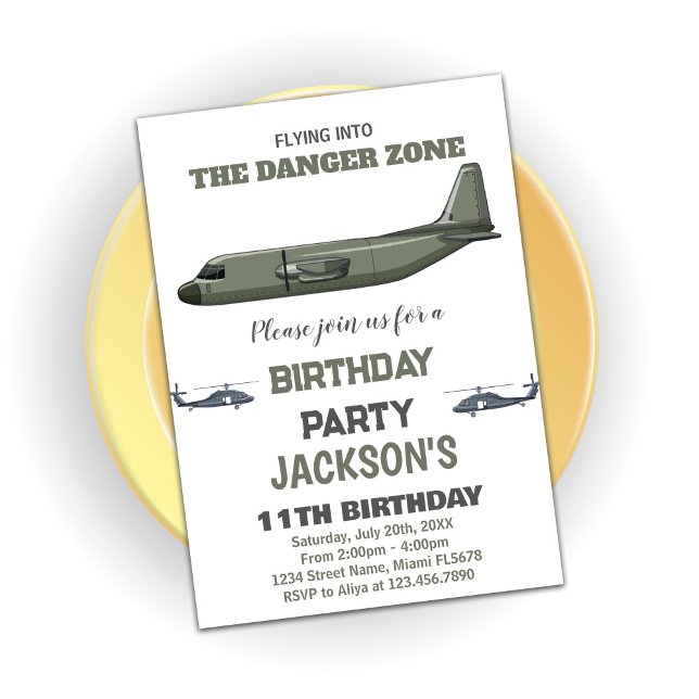 Fighter Jet Birthday Invitations Green Dark (Fighter Jet Birthday Invitations Green Dark)