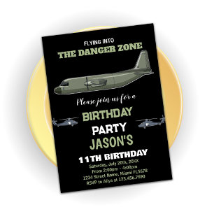 Fighter Jet Birthday Invitations Green Dark Black