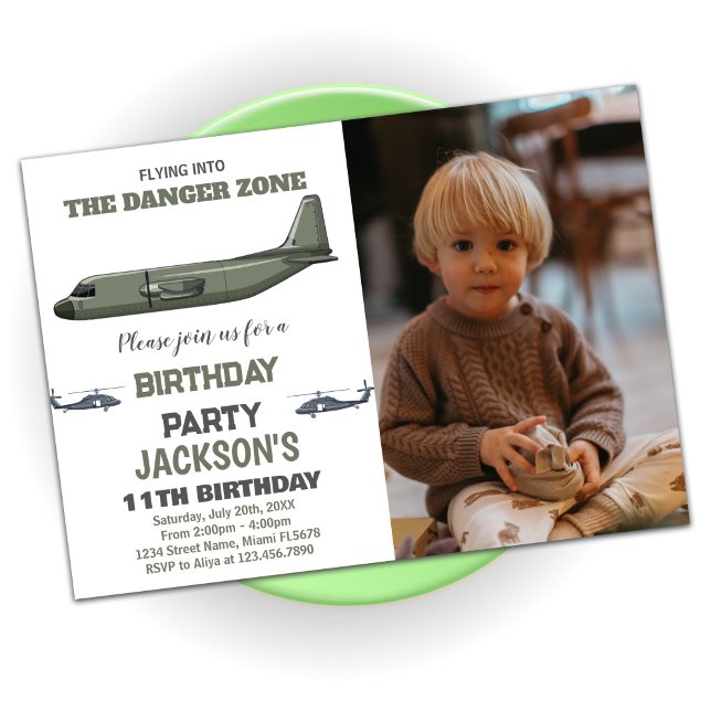 Fighter Jet Birthday Invitations Green Dark Photo (Fighter Jet Birthday Invitations Green Dark Photo)