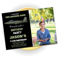Fighter Jet Birthday Invitations Green Dark Photo
