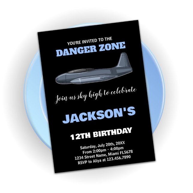 Fighter Jet Birthday Invitations Grey Blue (Fighter Jet Birthday Invitations Gray Blue)