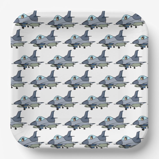 Fighter Jet Paper Plates, Military Air Force Pilot Plate (Front)