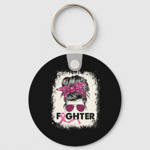 Fighter Messy Bun Breast Cancer Awareness Pink War Key Ring