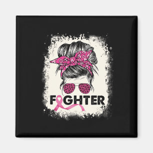 Fighter Messy Bun Breast Cancer Awareness Pink War Magnet