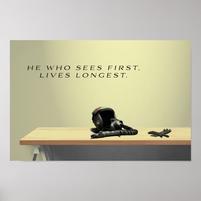Fighter Pilot Helmet and Gloves on Table Poster (Front)
