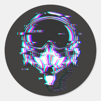 Fighter Pilot Helmet glitch effect maximum speed Classic Round Sticker