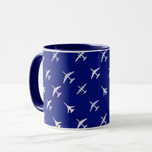 Fighter planes, on navy blue mug (Front Left)