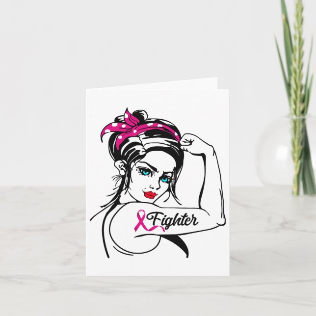 Fighter Rosie The Riveter Breast Cancer Awareness  Card (Front)