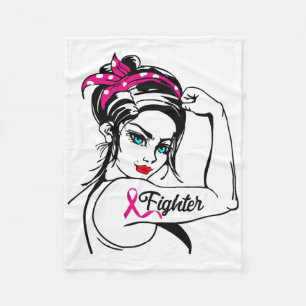 Fighter Rosie The Riveter Breast Cancer Awareness  Fleece Blanket