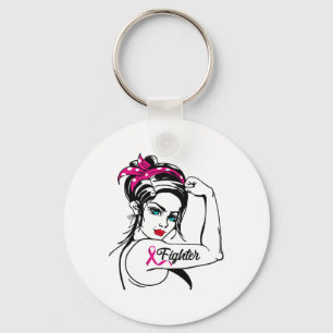 Fighter Rosie The Riveter Breast Cancer Awareness  Key Ring