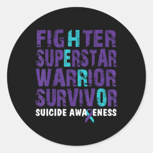 Fighter Survivor Suicide Awareness Mental Health  Classic Round Sticker