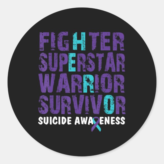 Fighter Survivor Suicide Awareness Mental Health  Classic Round Sticker (Front)