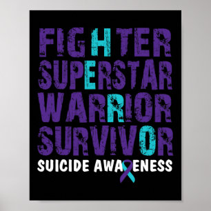 Fighter Survivor Suicide Awareness Mental Health  Poster