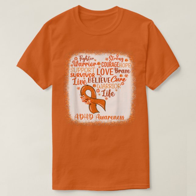 Fighter Warrior Faith Cure Orange Ribbon ADHD Awar T-Shirt (Design Front)
