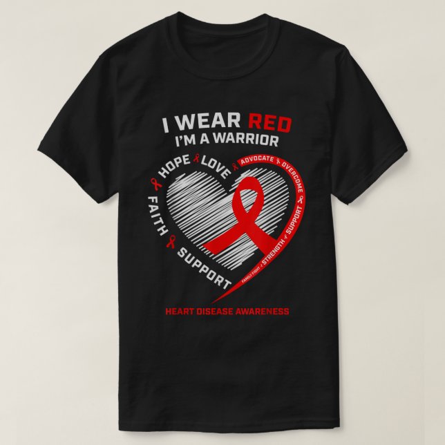Fighter Warrior Gifts I Wear Red Heart Disease Awa T-Shirt (Design Front)