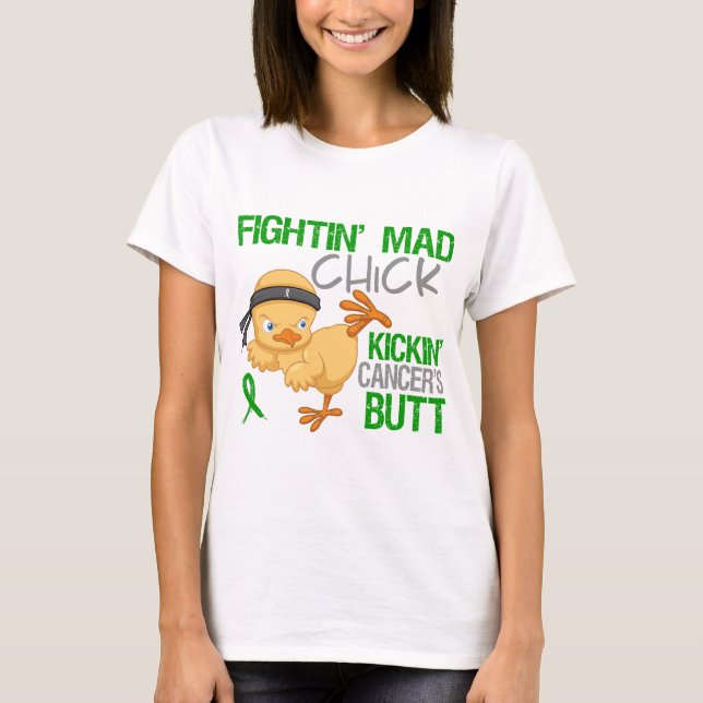 Fightin Chick Kidney Cancer Green Ribbon T-Shirt (Front)