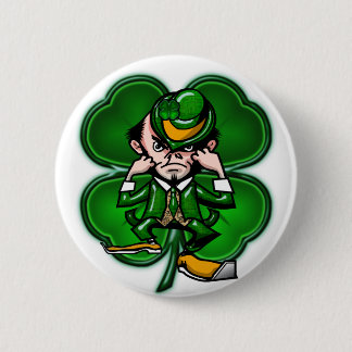 Fighting 4 Leaf Leprechan Button