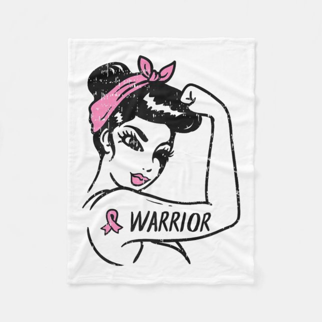 Fighting Breast Cancer Warrior Rosie Riveter Pink  Fleece Blanket (Front)