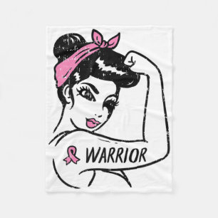 Fighting Breast Cancer Warrior Rosie Riveter Pink  Fleece Blanket