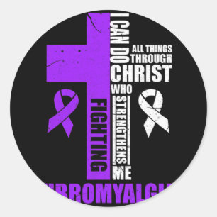 Fighting Fibro Fighter Christian Distressed Classic Round Sticker