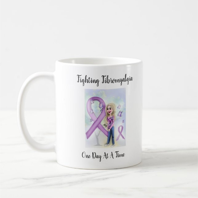 "Fighting Fibromyalgia One Day At A Time" Coffee Mug (Left)