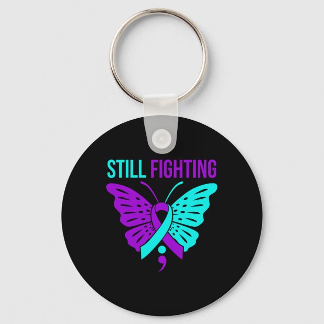 Fighting Happy Suicide Awareness Support Graphic  Key Ring (Front)