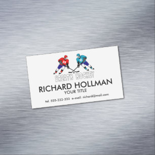 Fighting hockey players magnetic business card