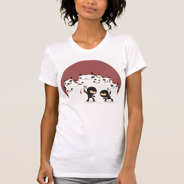 Fighting Ninjas, Watching Pandas womens tshirt (Front)