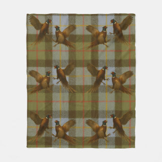 Fighting Pheasants on tweed / tartan background Fleece Blanket