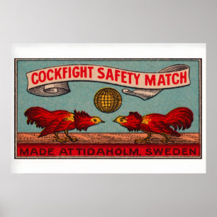 Fighting Roosters - Matchbox Print - Sweden Wall