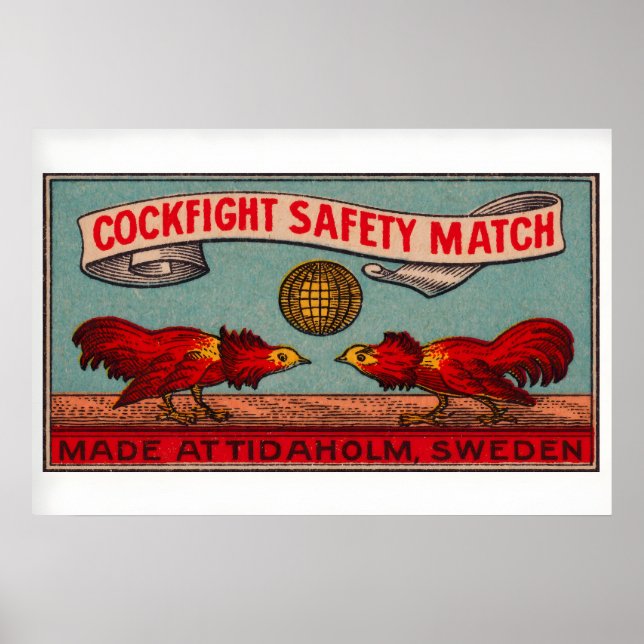 Fighting Roosters - Matchbox Print - Sweden Wall (Front)